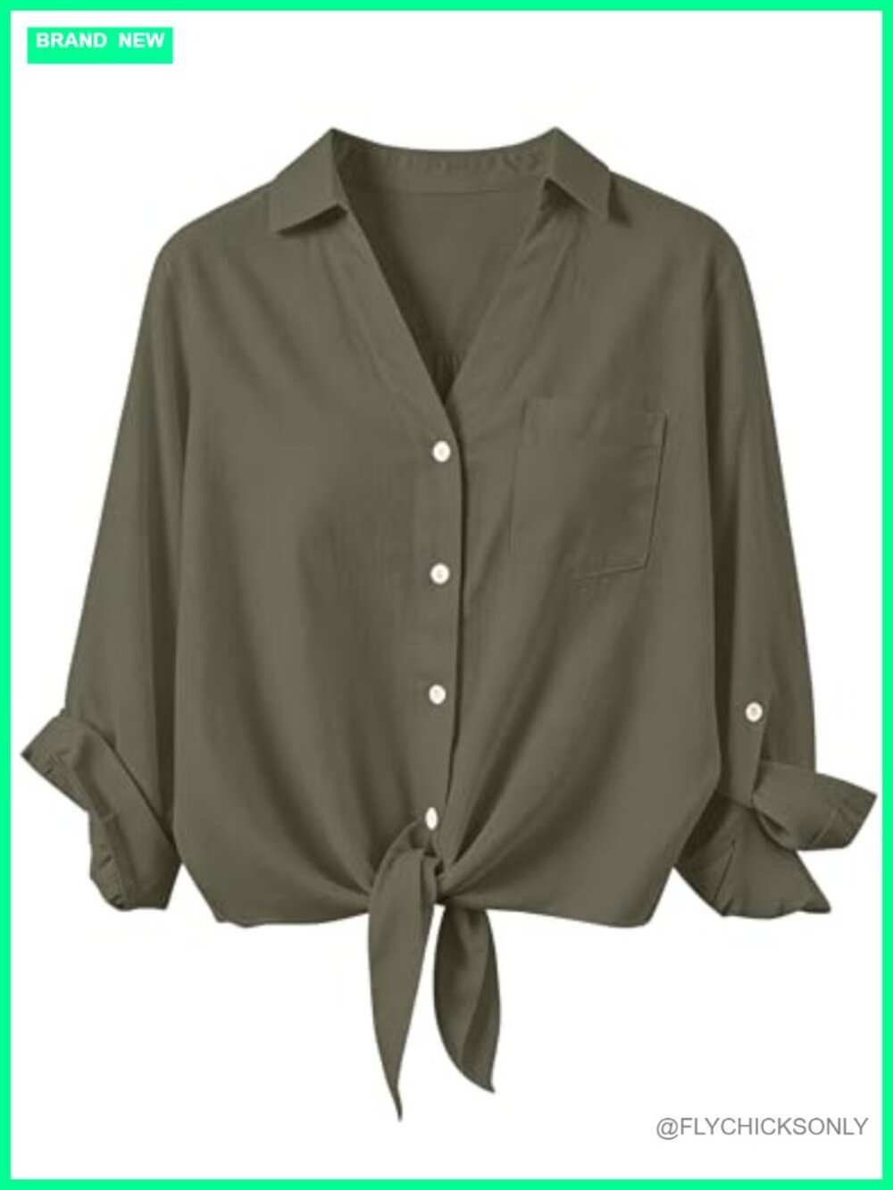 Tie Front Button Down Blouse 3/4 Sleeve Cotton Linen Loose Fit Boho Top